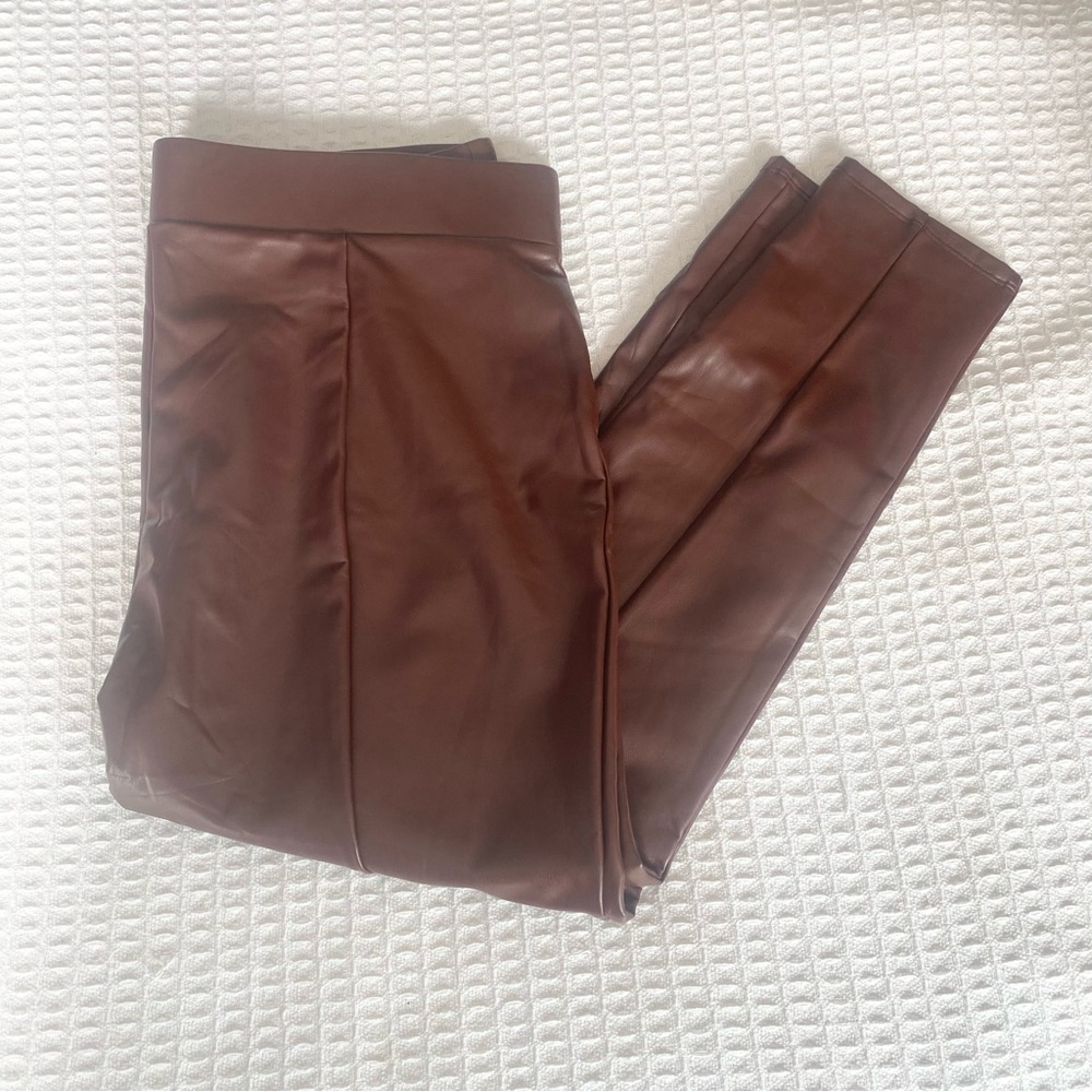 LOFT brown Faux Leather Leggings size XL